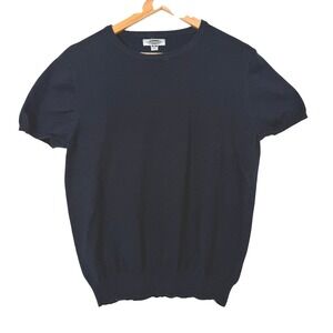 Edwards Sweater Women XL Navy Blue Classic Short Sleeve Crew Neck Cotton Blend